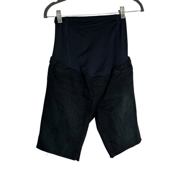 Isabel Maternity Pants - Isabel Maternity Raw Hem Full Belly Panel Dark Wash Bermuda Jean Shorts Size 2
